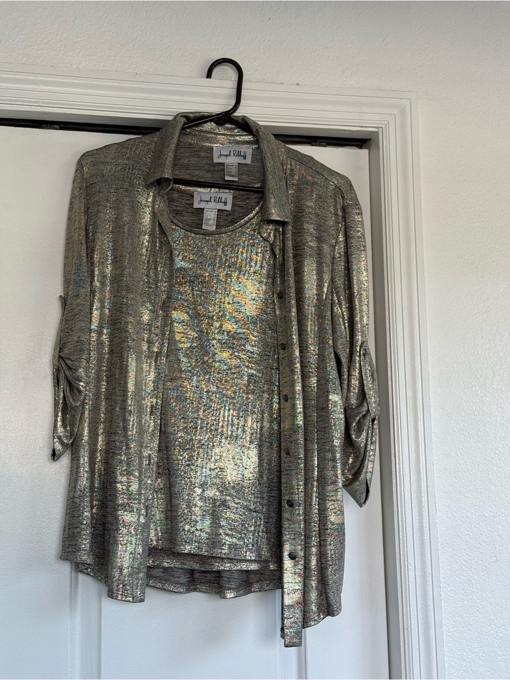 Joseph Ribkoff Shimmery Silver Metallic Two-Piece Top Set